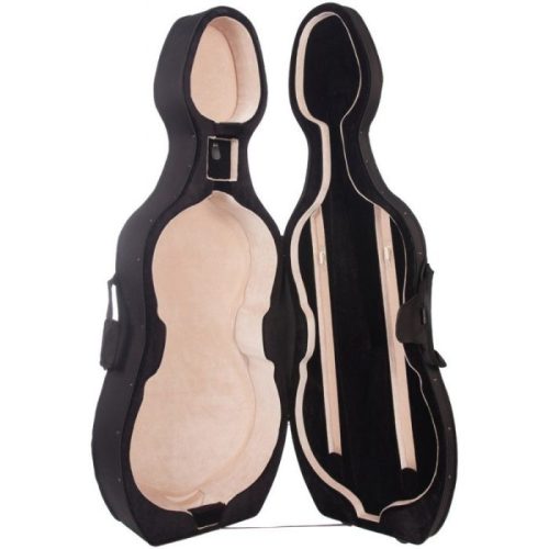 Cselló félkemény tok 4/4 fekete/bézs, kerékkel; 3,4 kg