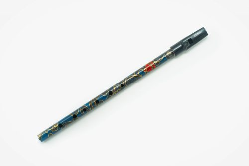 Flageolet - BDW/BLU Boho Irish Flute D With Box, Patterned Blue